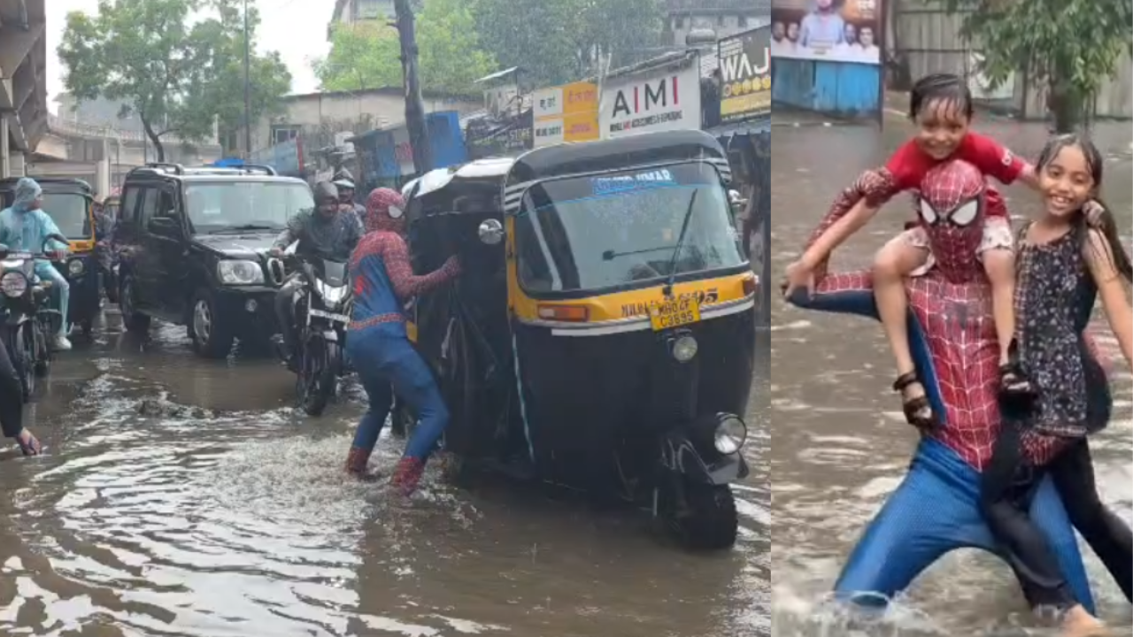 जलभराव के बीच 'स्पाइडरमैन' बना मददगार, सड़क पर उतरकर संभाला ट्रैफिक